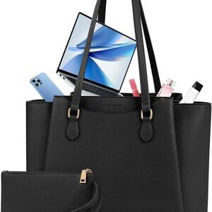 Laptop Bag for Women 15.6 Inch Work Tote Bags Waterproof Computer Bags Leather P